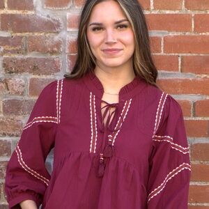 Embroidery Trim Babydoll Top